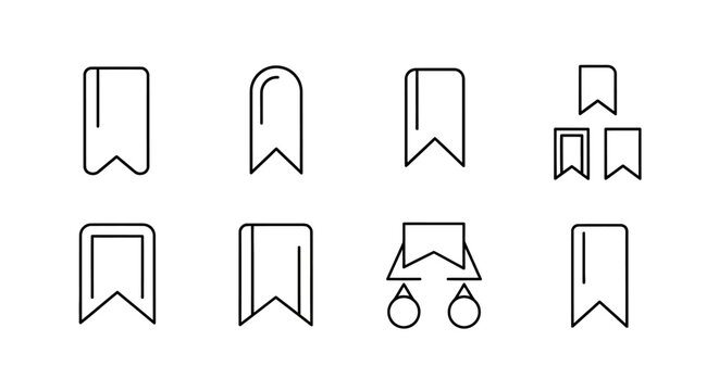Minimalist bookmark icon set, simple line art style for web interface