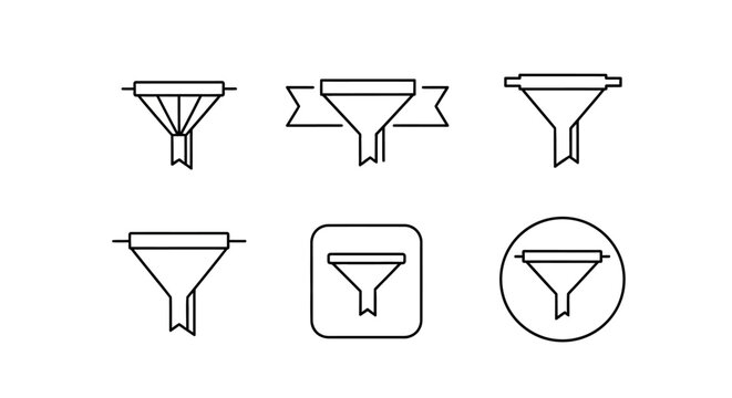 Set of minimalist funnel filter icons for digital user interface design