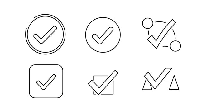Set of minimalist line art checkmark icons for UI design
