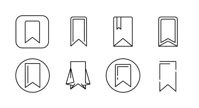 Set of minimalist bookmark line icons for digital user interface