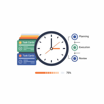Clock with task cards and planning.