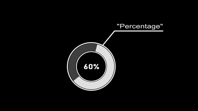 Circular infographic element showing 60 percent with segmented circle and connecting line percentage.4k video.