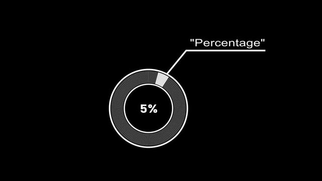 Circular infographic element showing 5 percent with segmented circle and connecting line percentage.4k video.