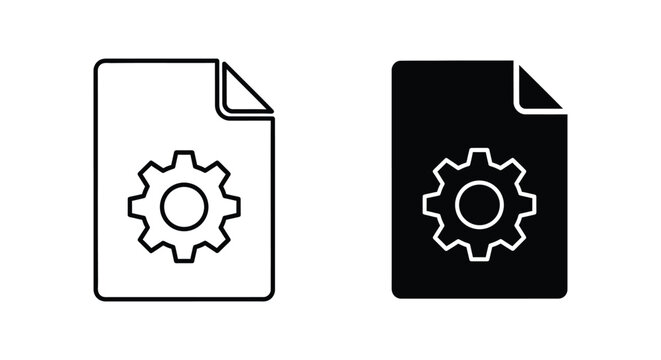 Document file with settings gear icon set in linear and solid styles for software development and file management user interface design