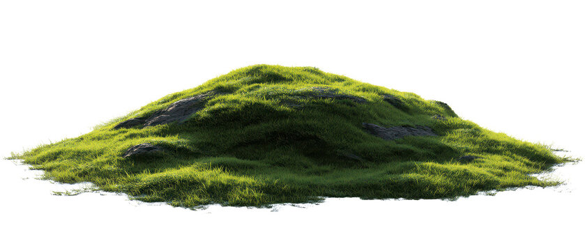 Lush grassy mound with rocks isolated on transparent background