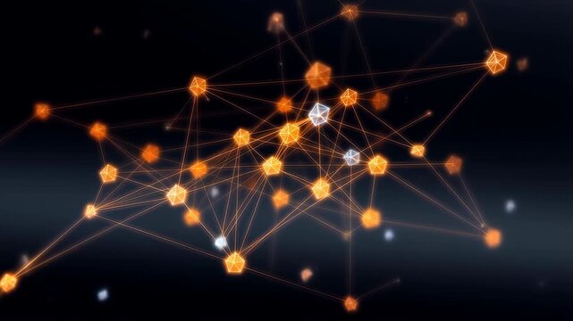 Abstract animation of a growing technological network with glowing nodes