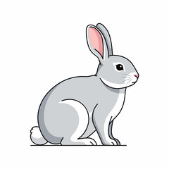 Obraz premium Cute Cartoon Grey Rabbit Sitting Down.