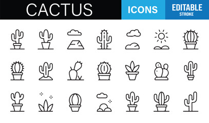 Fototapeta premium Botanical desert plant vector icons for web and mobile applications