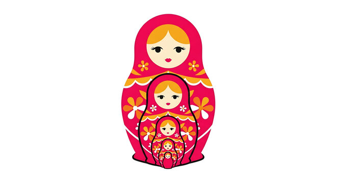 Russian nesting dolls, matryoshka dolls, set of five traditional wooden dolls, vector illustration