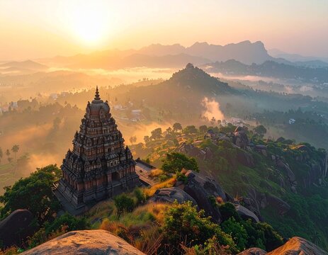 Chamundeshwari Temple Mysuru Hilltop Temple Chamundi Hills City View Sunrise Spiritual Landscape