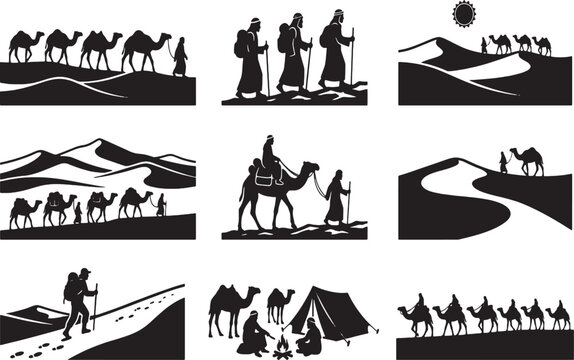 Black and white of human evolution from ape to modern man silhouettes caveman