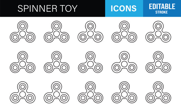 Editable spinner toy icon set isolated on white background vector illustration
