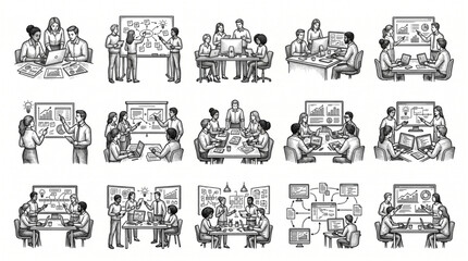 Naklejka premium People sitting around a conference table.