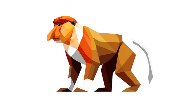 Low poly illustration of a proboscis monkey