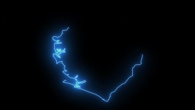 Sierra leone map outline animation: glowing neon blue border on black background