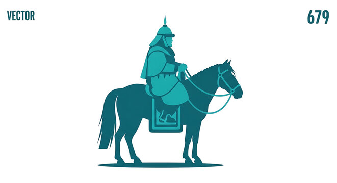 Silhouette of a medieval warrior in traditional armor riding a horse