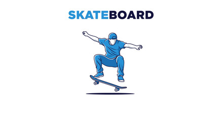 Fototapeta premium Skateboarder Performing Jump Illustration in Blue Color Isolated on a White Background