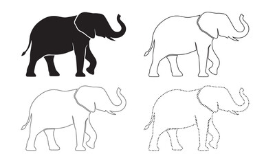 Obraz premium Elephant silhouette and outlines for coloring and tracing with coloring page line art white background elephant silhouette template illustration