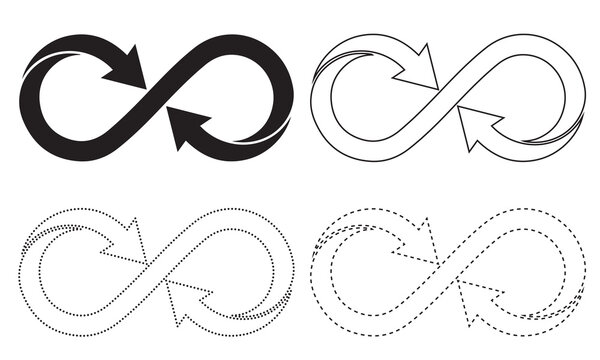 Infinity symbol icons solid outline dotted with no end line art flat design app icon web icon white background infinity limitless continuous