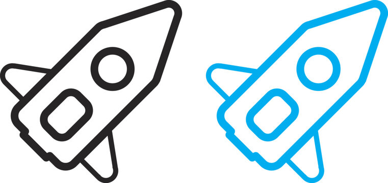 Space shuttle icon set black outline and blue line art versions