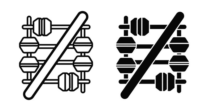 Abacus icon set featuring outline and solid black counting frames for mathematics education finance business calculation and school learning tools