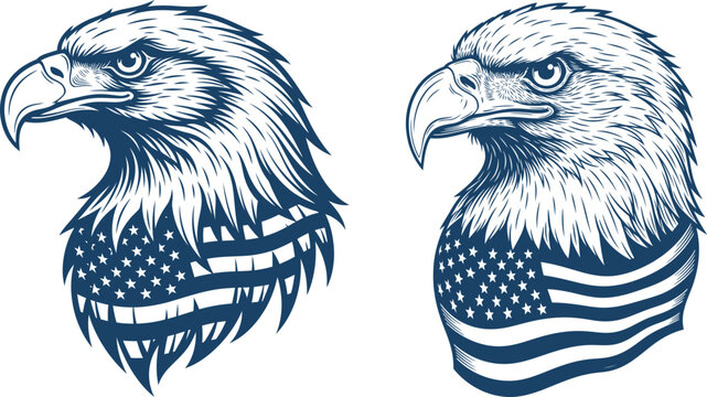 Patriotic american bald eagles with usa flag pattern on 4th of july independence day