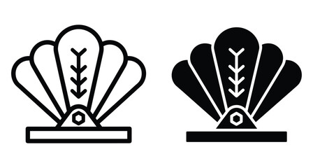 Fototapeta premium Scallop seashell icon set featuring outline and solid black flat vector designs for marine nature ocean beach and summer themes