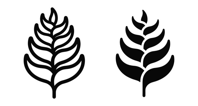 Heliconia flower icon set featuring black silhouette and outline versions of tropical lobster claw plant for nature and botanical design
