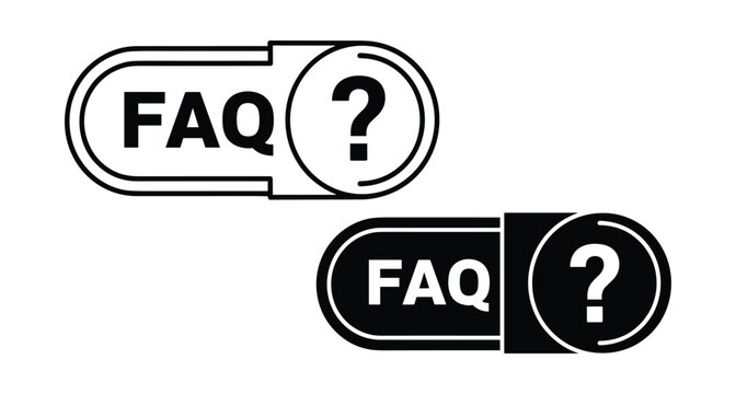 FAQ button icons with question mark symbol for customer support help center website interface design elements in black and white