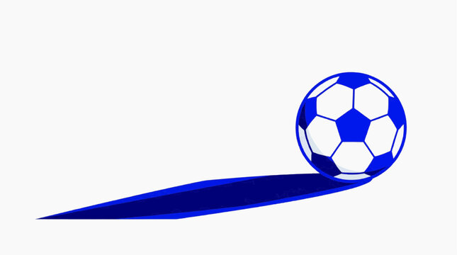 Soccer ball rolling on blue gradient surface with shadow