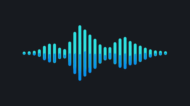 Vibrant Blue and Green Glowing Vertical Sound Bars on Dark Background, Modern Audio Equalizer.