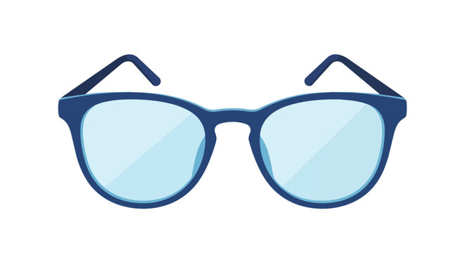 Modern navy blue eyeglasses illustration with light blue lenses for vision correction and fashion accessory isolated on white background