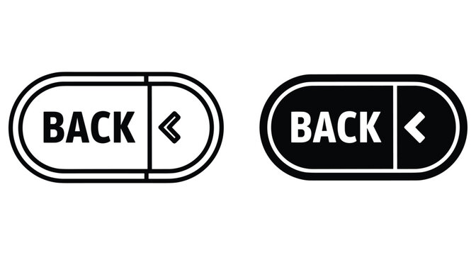 back button icon set with arrow symbol for website navigation interface design elements in outline and solid black styles