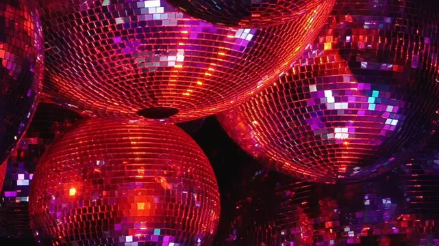Glistening disco balls reflect dynamic kaleidoscope of colors, illuminating spirited atmosphere of Christmas Eve party. Revelers immerse in festive glow and infectious energy within bustling club.