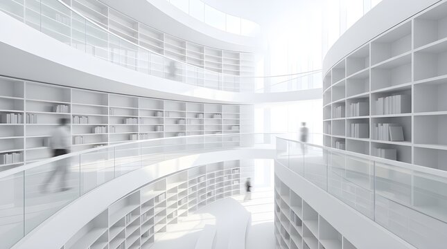 High-Key White Minimalist Library Architecture
