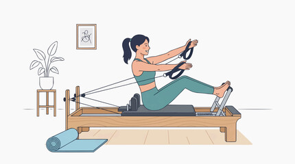 Fototapeta premium Minimalist 2D illustration of an employee using a computer for productivity, remote work efficiency, and stress-free office workflow management