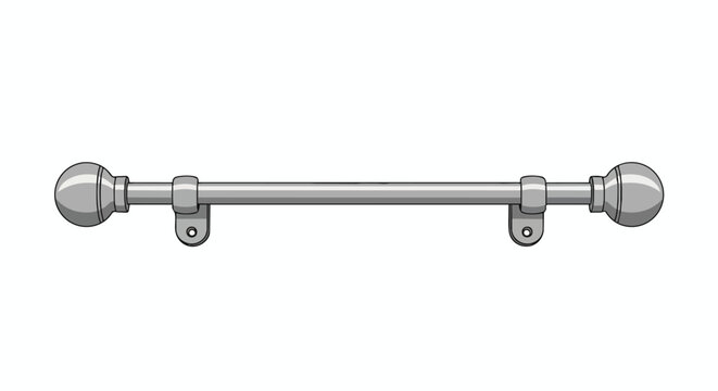Modern Chrome Curtain Rail with Sphere Finials and Brackets Isolated on White Background Illustration