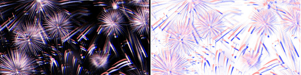 Colorful fireworks explosion on black background abstract festive celebration event light show. © MatStudio