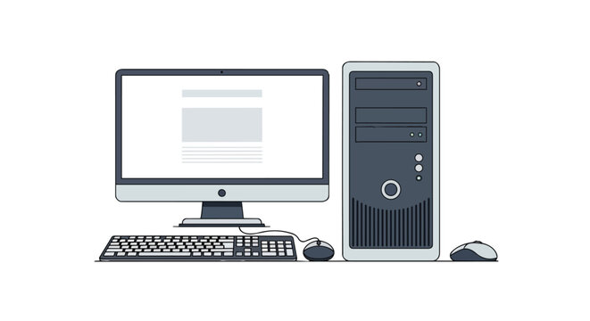 Modern Desktop Computer Setup with Monitor System Unit Keyboard and Mouse Illustration