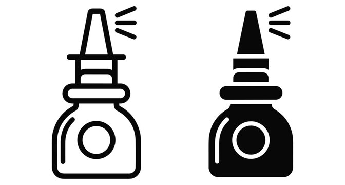 Nasal spray bottle icon set for medical treatment allergy relief sinus congestion medicine healthcare pharmacy liquid container nozzle pump applicator