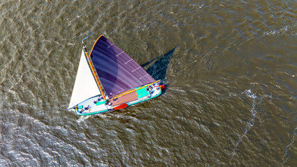 Top view of traditional sailing vessel on an inland lake in Europe © Nataraj