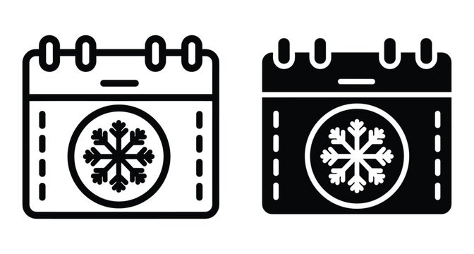 Winter calendar icon set with snowflake symbol for holiday planning schedule event date reminder seasonal weather time management organization