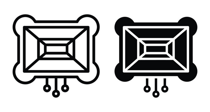 Industrial floodlight icon set featuring outline and solid glyph styles for security lighting outdoor illumination and construction site equipment hardware