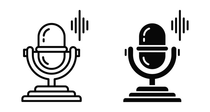 Microphone icon set for podcast recording audio equipment sound wave symbol for radio broadcast studio voice communication technology web design