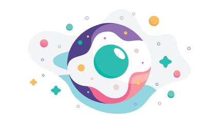 Abstract planet with colorful orbiting elements and stylized waves © Sadhin07