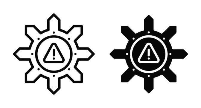 Gear icon with warning triangle exclamation mark symbol representing technical error system failure maintenance alert notification settings problem troubleshooting repair sign