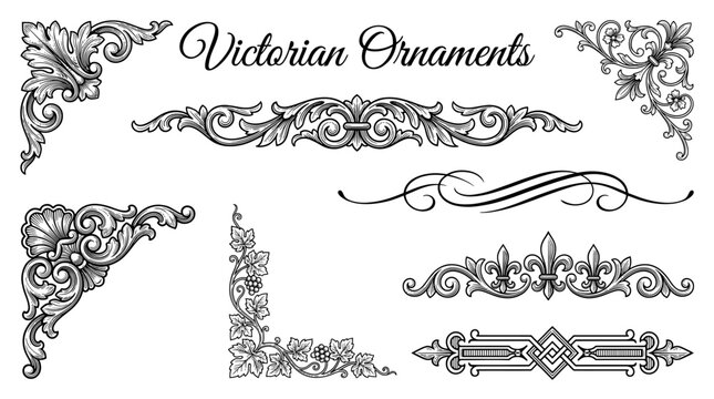 Elegant Victorian Ornaments and Vintage Decorative Corners, Borders, and Dividers Vector Elements