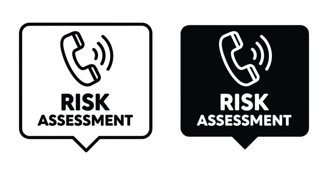 Risk assessment telephone call icon set with speech bubbles for business safety management communication support services and emergency hotline consultation