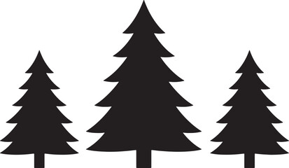 Obraz premium Three stylized black silhouette christmas trees of varying sizes, arranged in a row with the largest in the center, creating a simple and festive winter scene on a white also transparent background