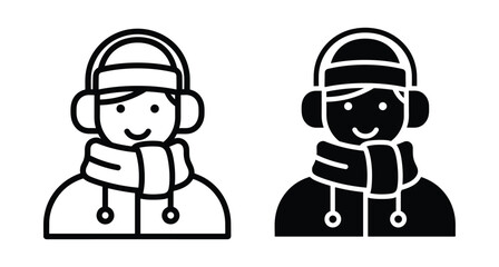 Fototapeta premium Winter person icon set featuring human character wearing warm earmuffs and scarf for cold weather seasonal clothing graphic design elements